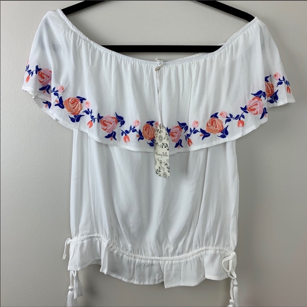 🔥HONEY BELLE🔥OFF THE SHOULDER BLOUSE BOHO TOP MEDIUM NWT - Picture 3 of 6